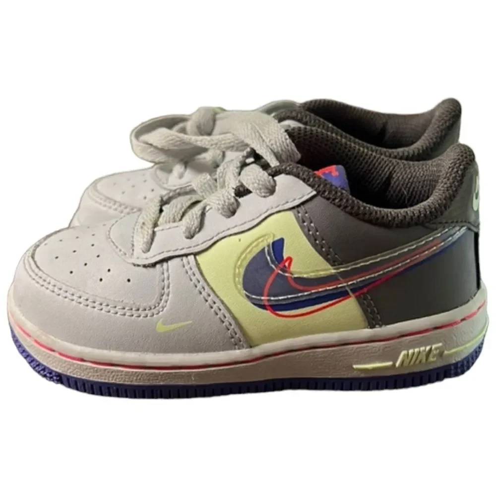 Nike Kids Sneakers Gray, Neon Yellow & Purple Accents